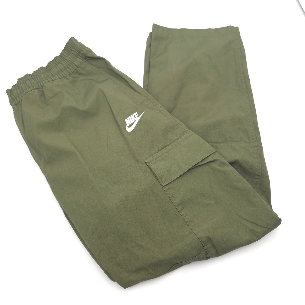 Nike Mens Medium Woven DX0613-222 Ripstop Cargo Pants Green Embroidered Logo